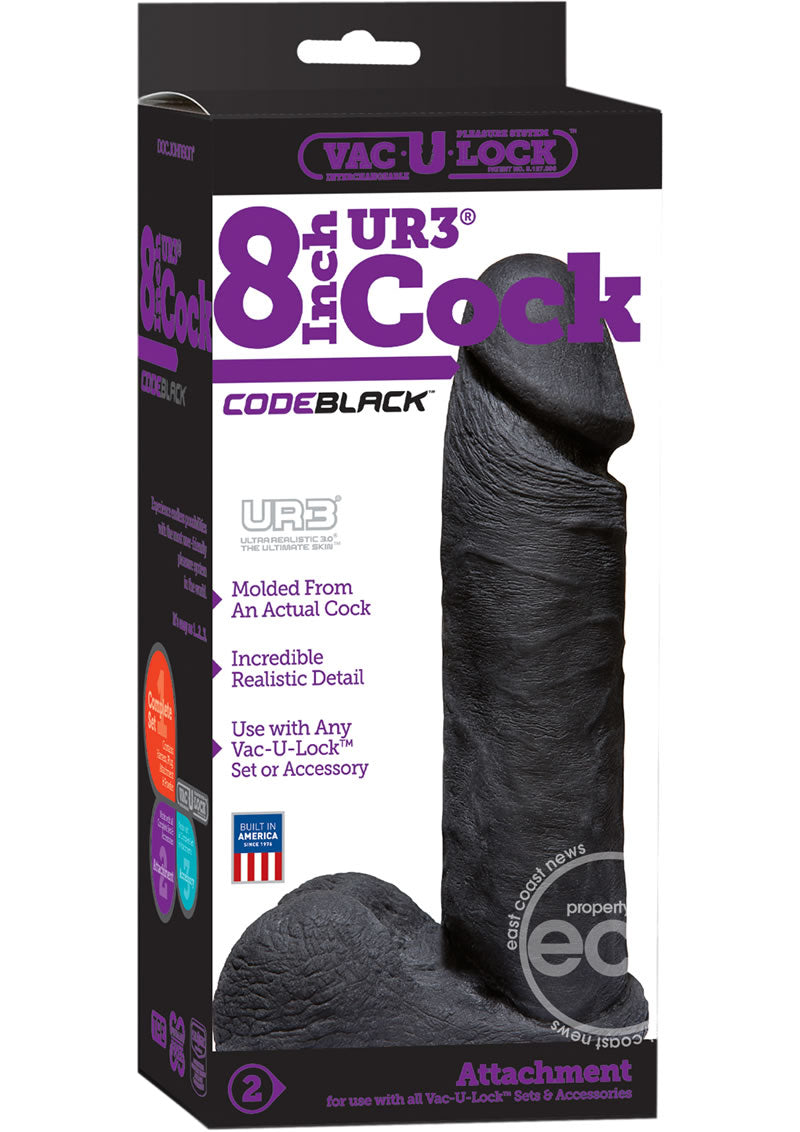 Vac-U-Lock CodeBlack Ultraskyn Dildo 8 Inches
