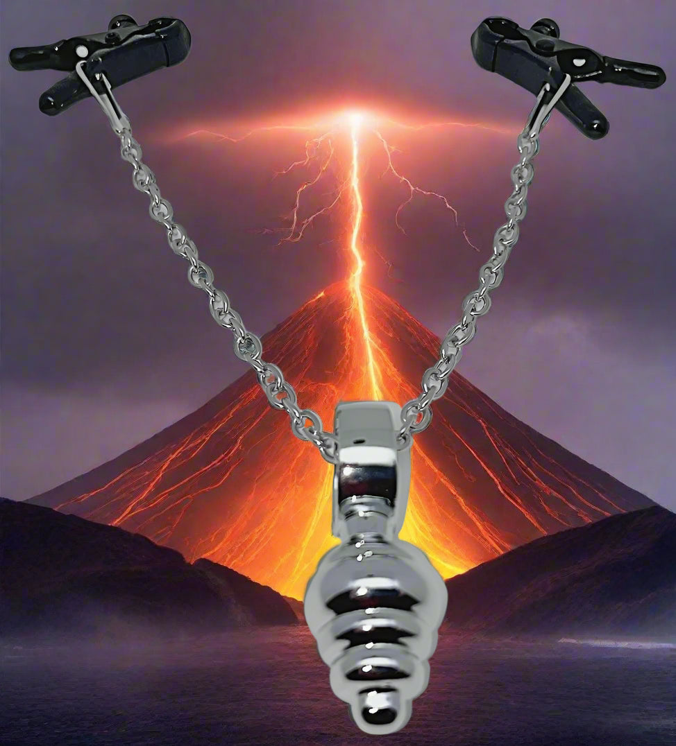 Adjustable Bullnose Nipple Clamps with Chain and Mini Ripple Butt Plug