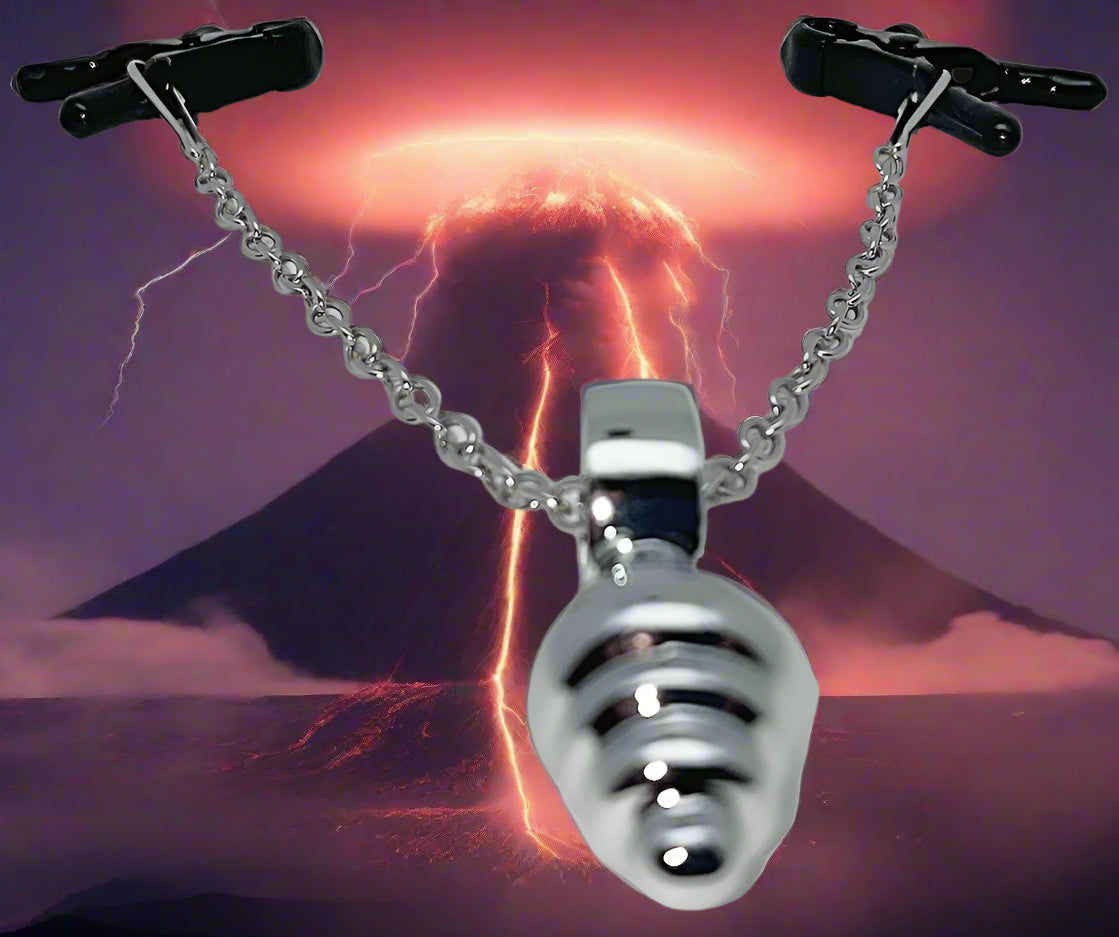 Adjustable Bullnose Nipple Clamps with Chain and Mini Ripple Butt Plug