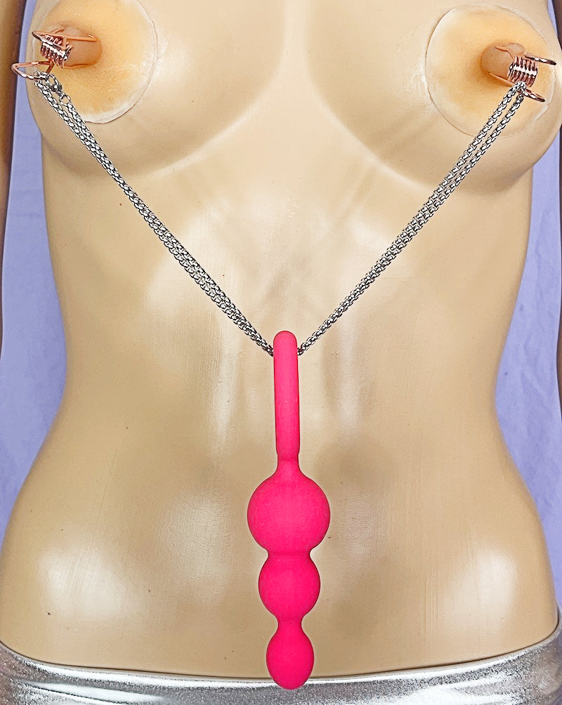 Rose Gold Body Clamps with Pink Dildo / Butt Plug