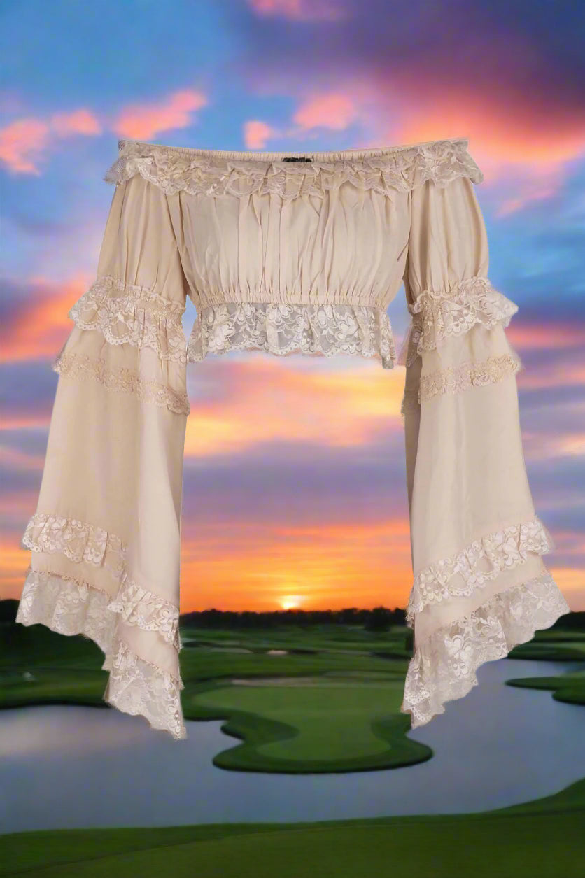 Smocked Flare Sleeve Peasant Top
