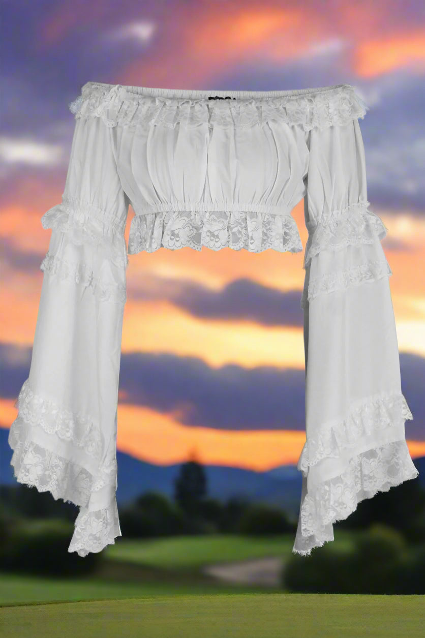 Smocked Flare Sleeve Peasant Top