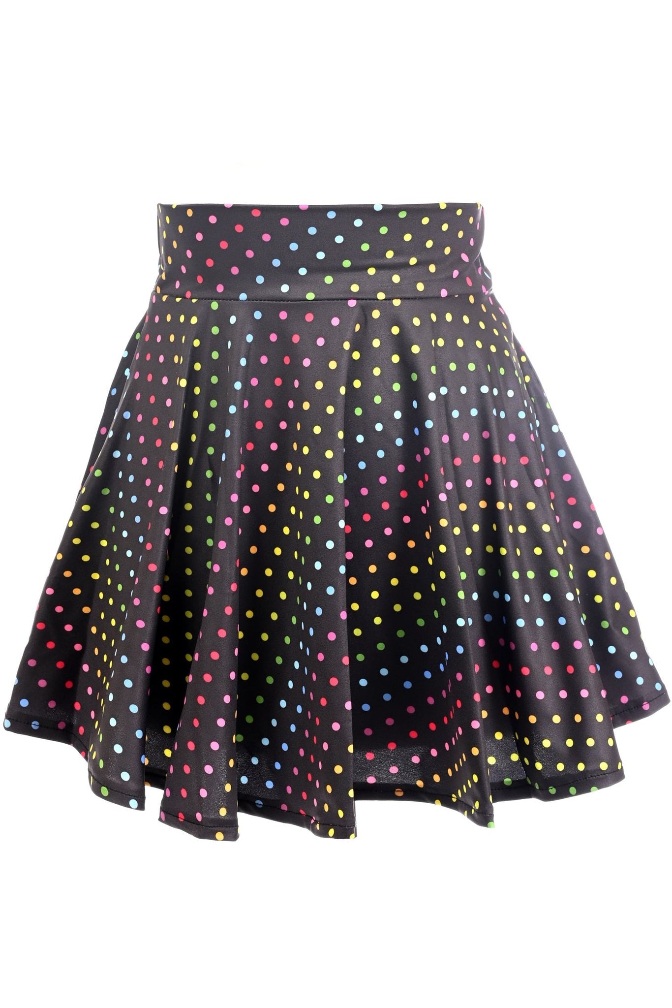 Rainbow Polka Dots Print Stretch Lycra Skirt by Daisy Corsets in Size XS, S, M, L, XL, 2X, 3X, 4X, 5X, or 6X