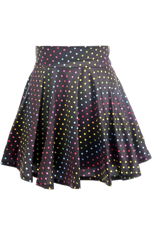 Rainbow Polka Dots Print Stretch Lycra Skirt