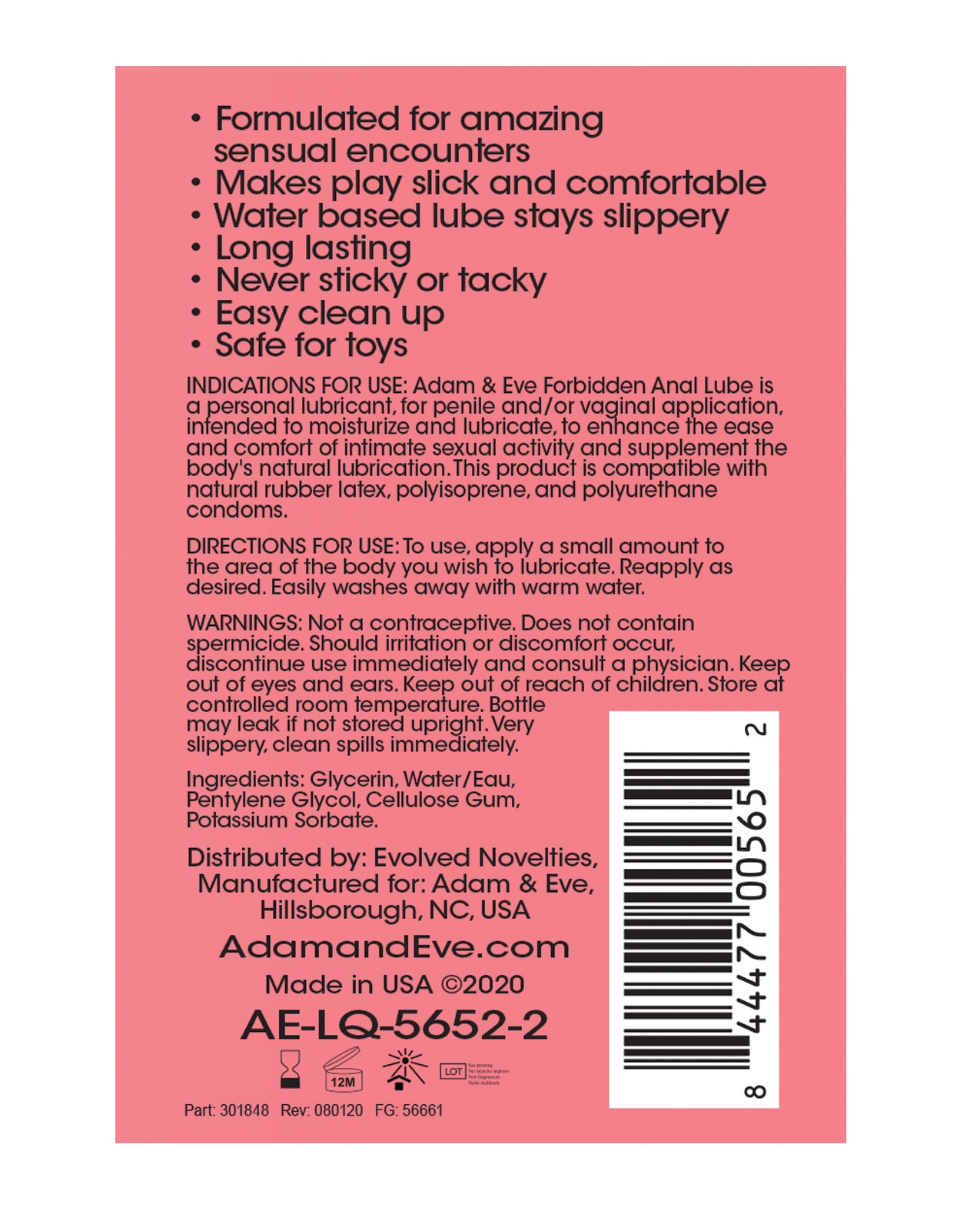 Adam and Eve Forbidden Anal Water Based Lube 4oz Bottle