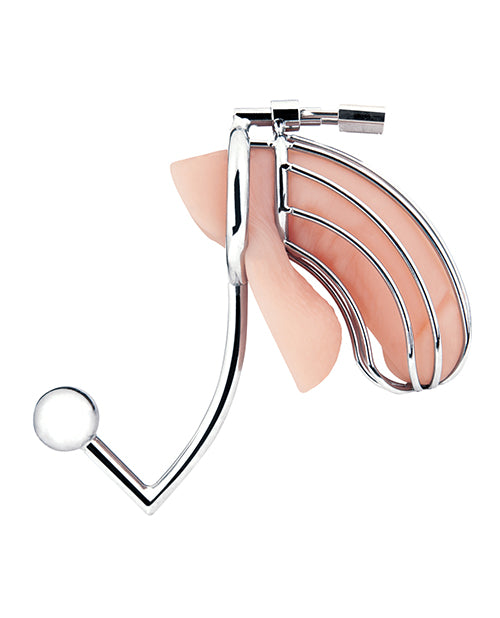 Blue Line Cock Cage with Anal Stimulator - Silver
