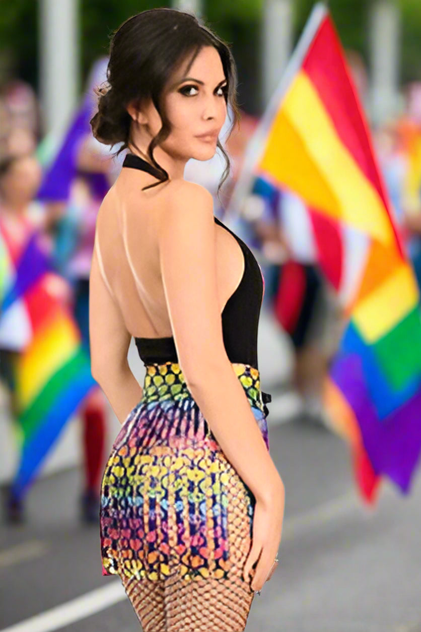 Rainbow Hearts Faux Leather Fringe Skirt