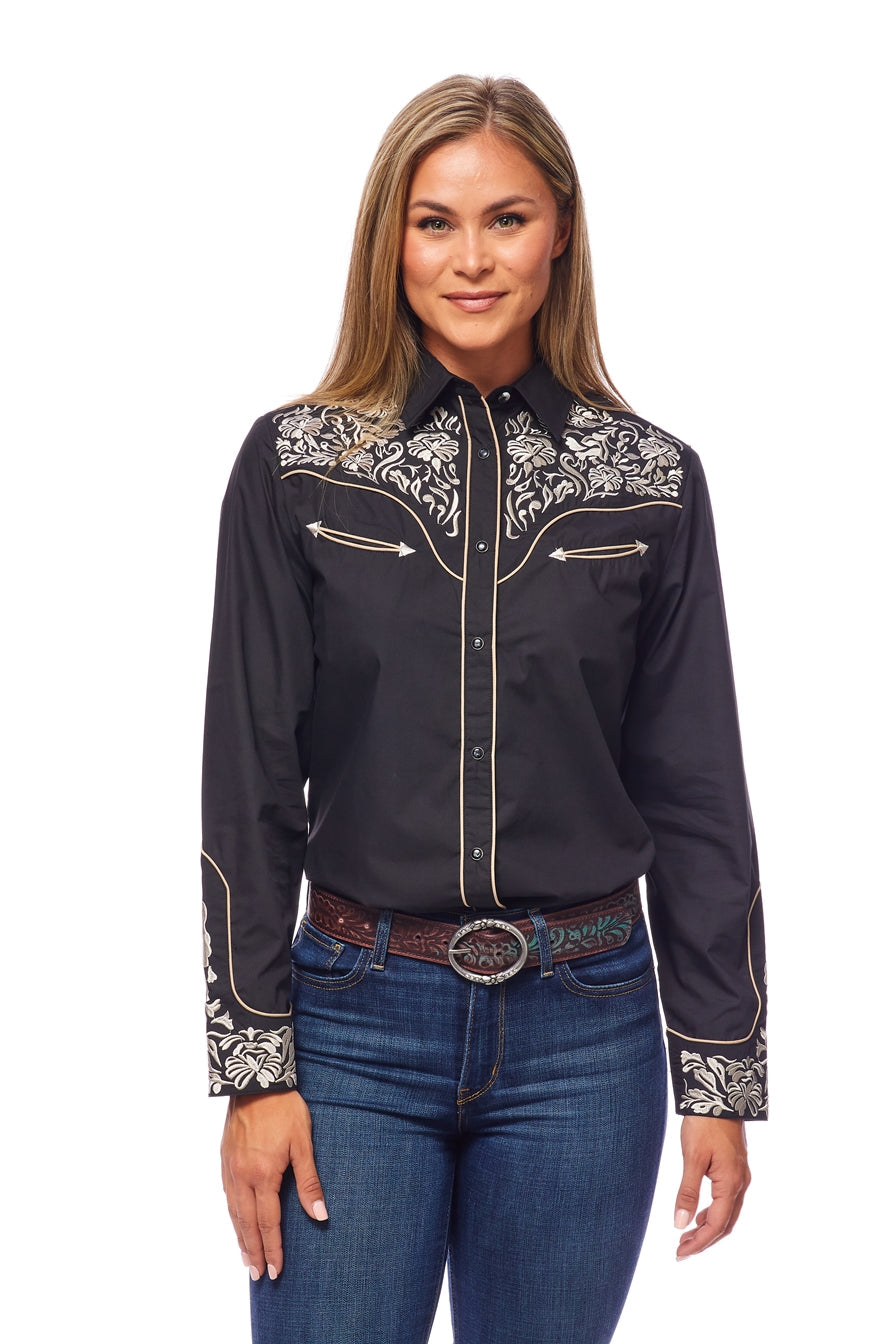 Champion Western Embroidered Shirt by Rodeo Clothing in Black and Pewter in Size S, M, L, XL, XXL