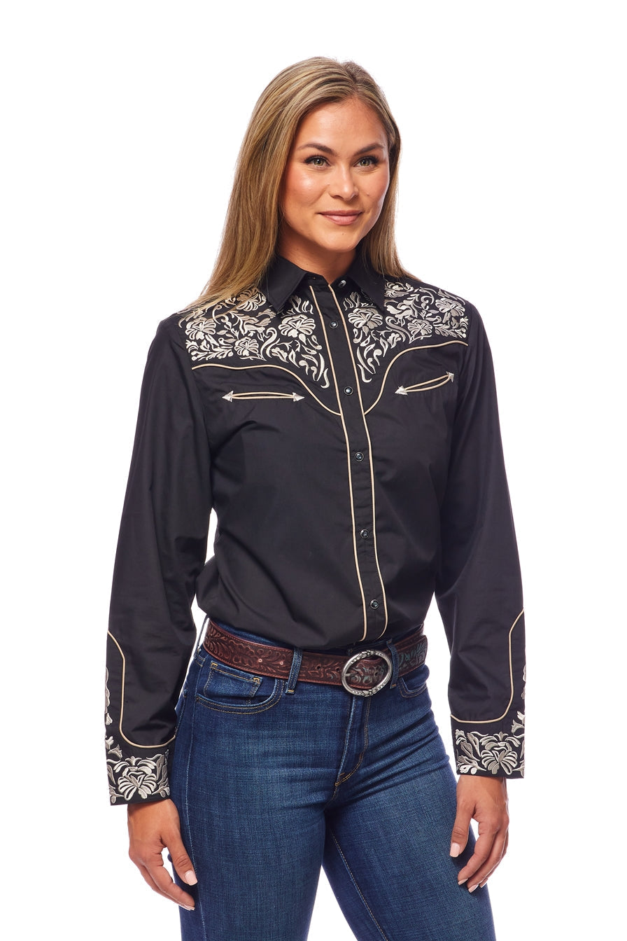 Champion Western Embroidered Shirt by Rodeo Clothing in Black and Pewter in Size S, M, L, XL, XXL
