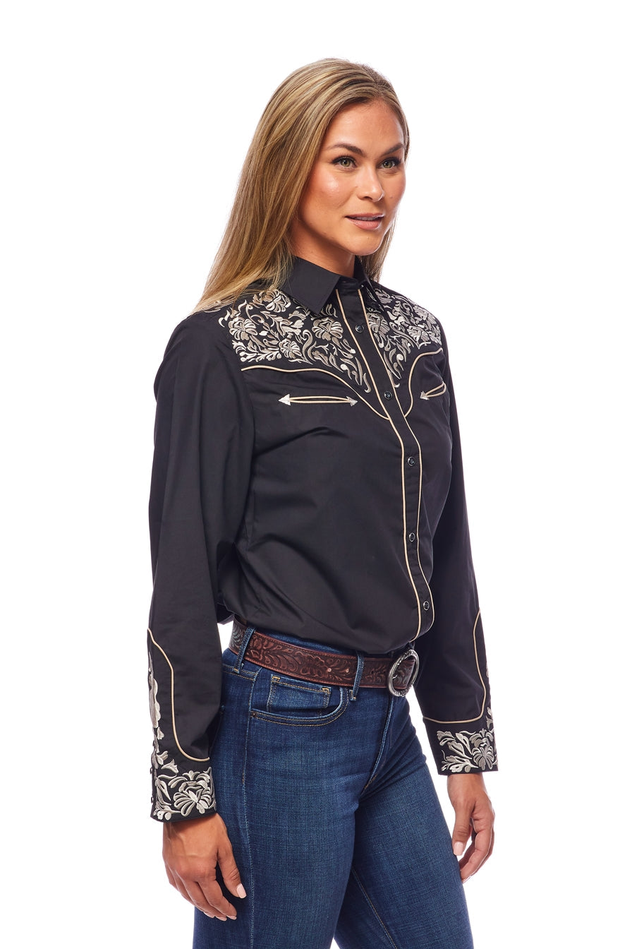Champion Western Embroidered Shirt by Rodeo Clothing in Black and Pewter in Size S, M, L, XL, XXL