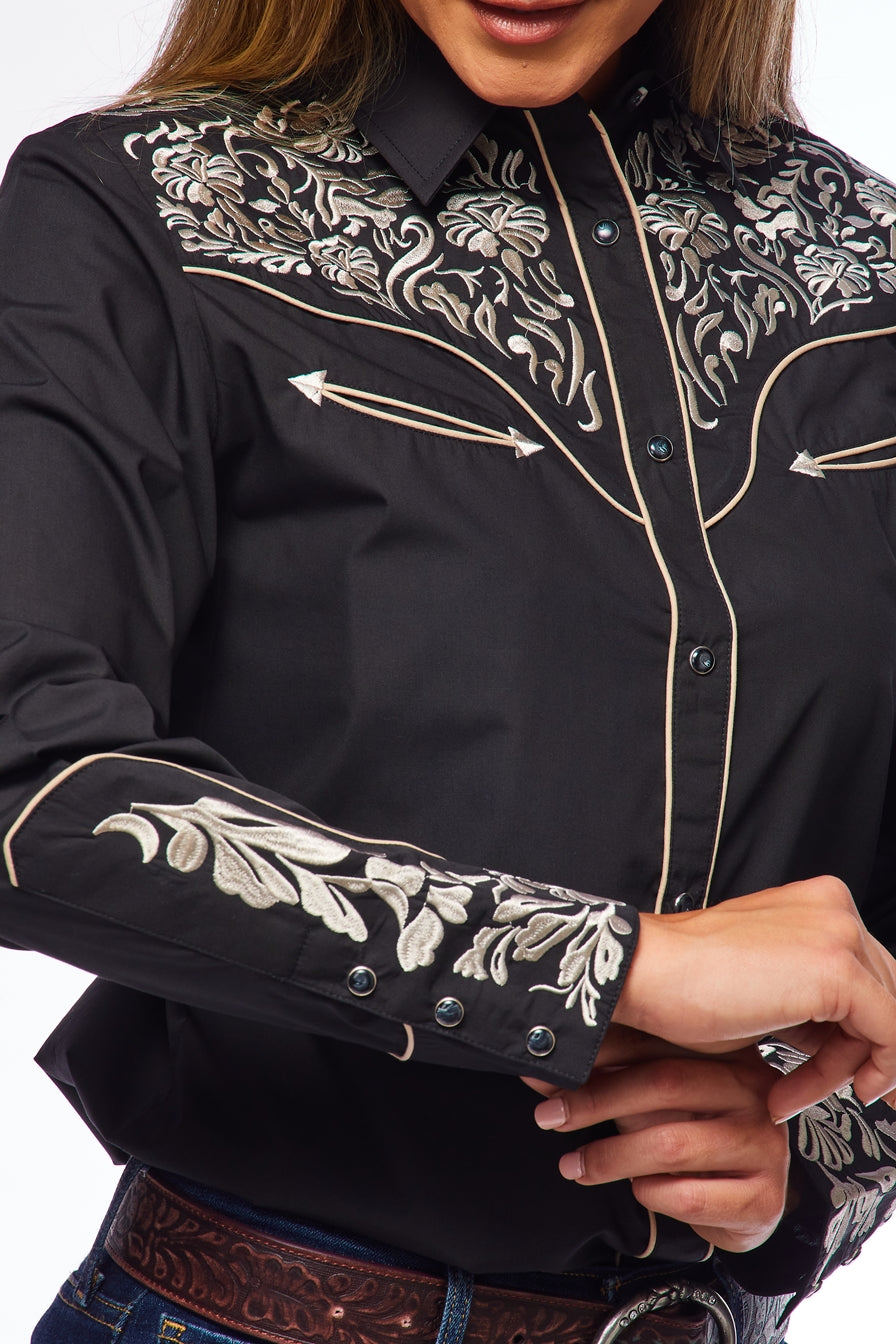 Champion Western Embroidered Shirt by Rodeo Clothing in Black and Pewter in Size S, M, L, XL, XXL