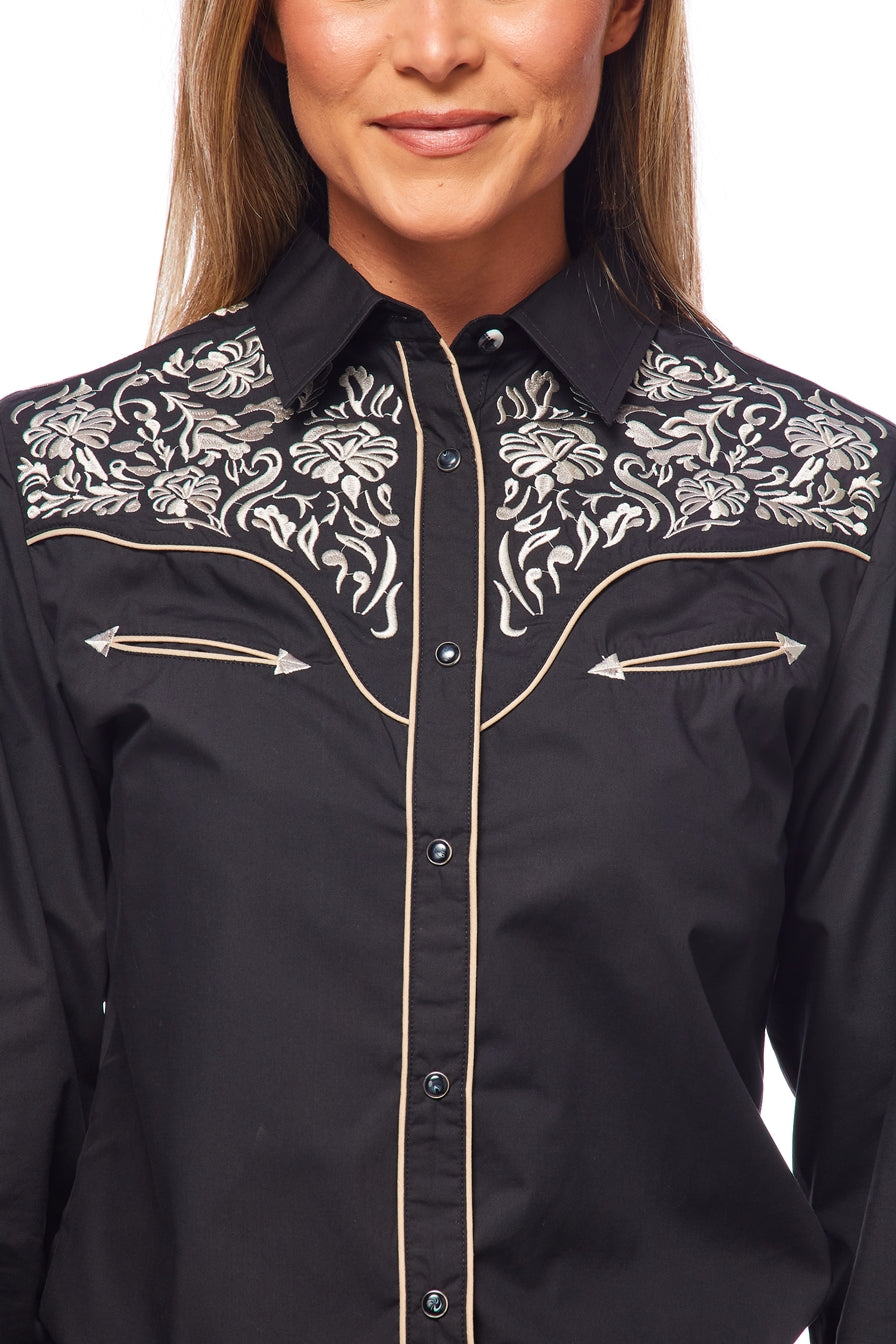 Champion Western Embroidered Shirt by Rodeo Clothing in Black and Pewter in Size S, M, L, XL, XXL