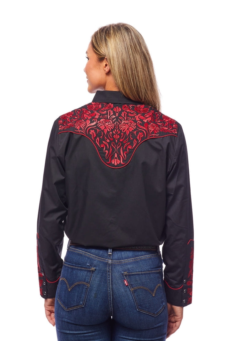 Champion Western Embroidered Shirt by Rodeo Clothing in Black and Crimson in Size S, M, L, XL, XXL