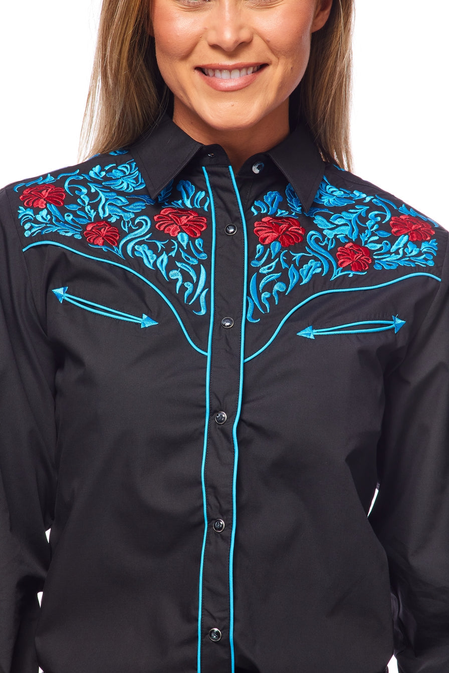 Champion Western Embroidered Shirt by Rodeo Clothing in Black, Blue, and Red in Size S, M, L, XL, XXL