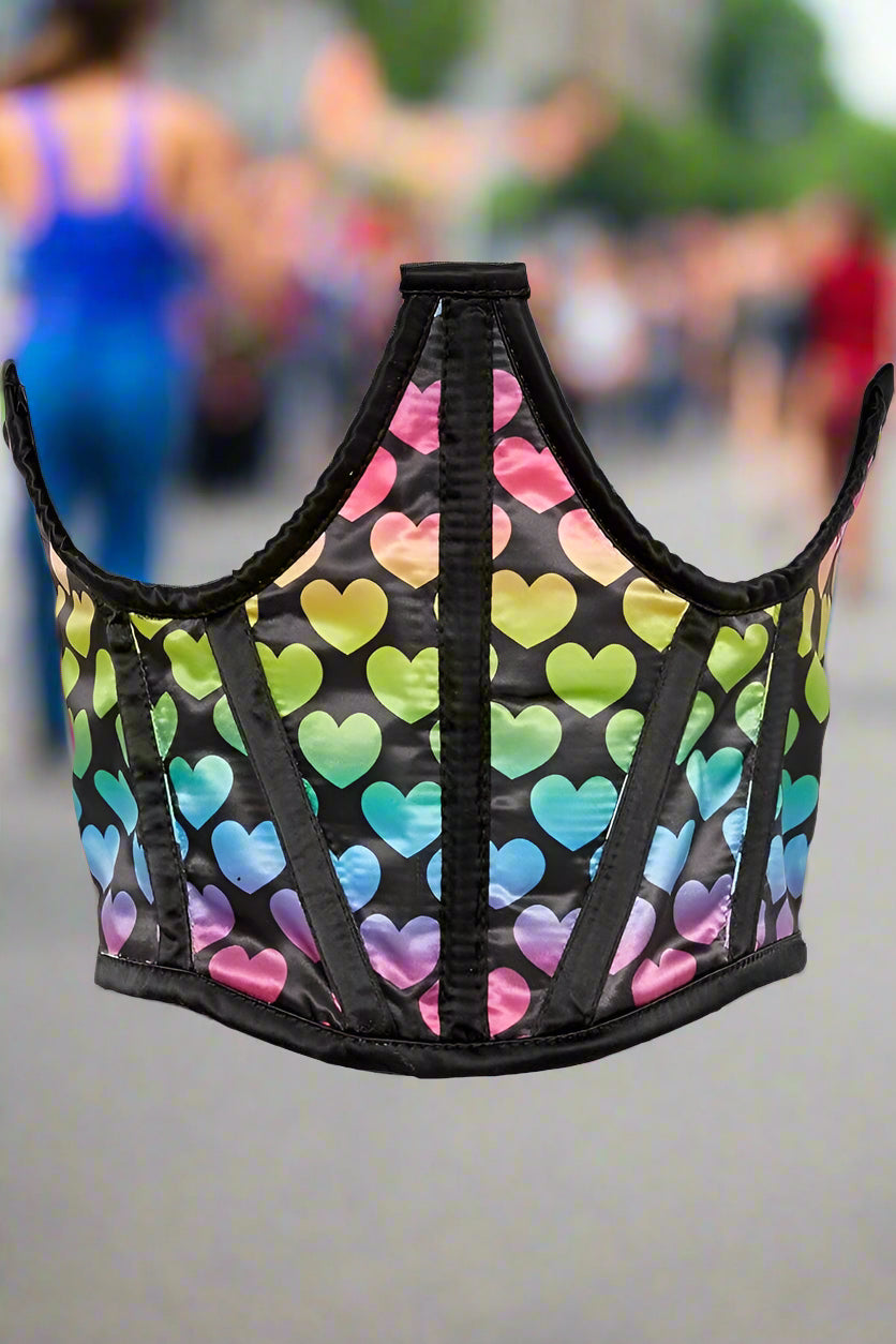 Rainbow Hearts Satin Underwire Waist Cincher