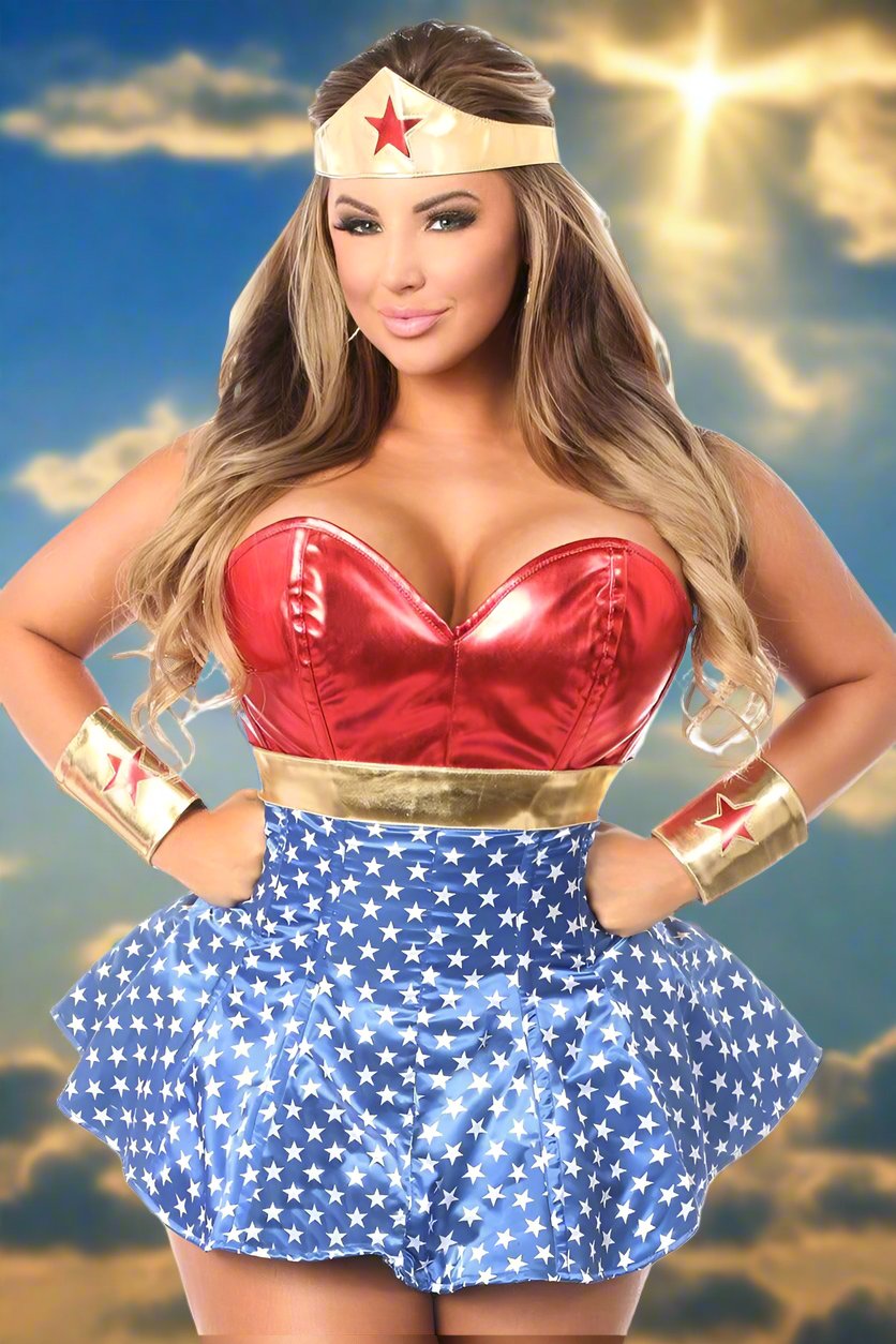 Lavish 3 Piece Wonder Woman 1975 Corset Dress Costume by Daisy Corsets in Size S, M, L, XL, 2X, 3X, 4X, 5X, or 6X