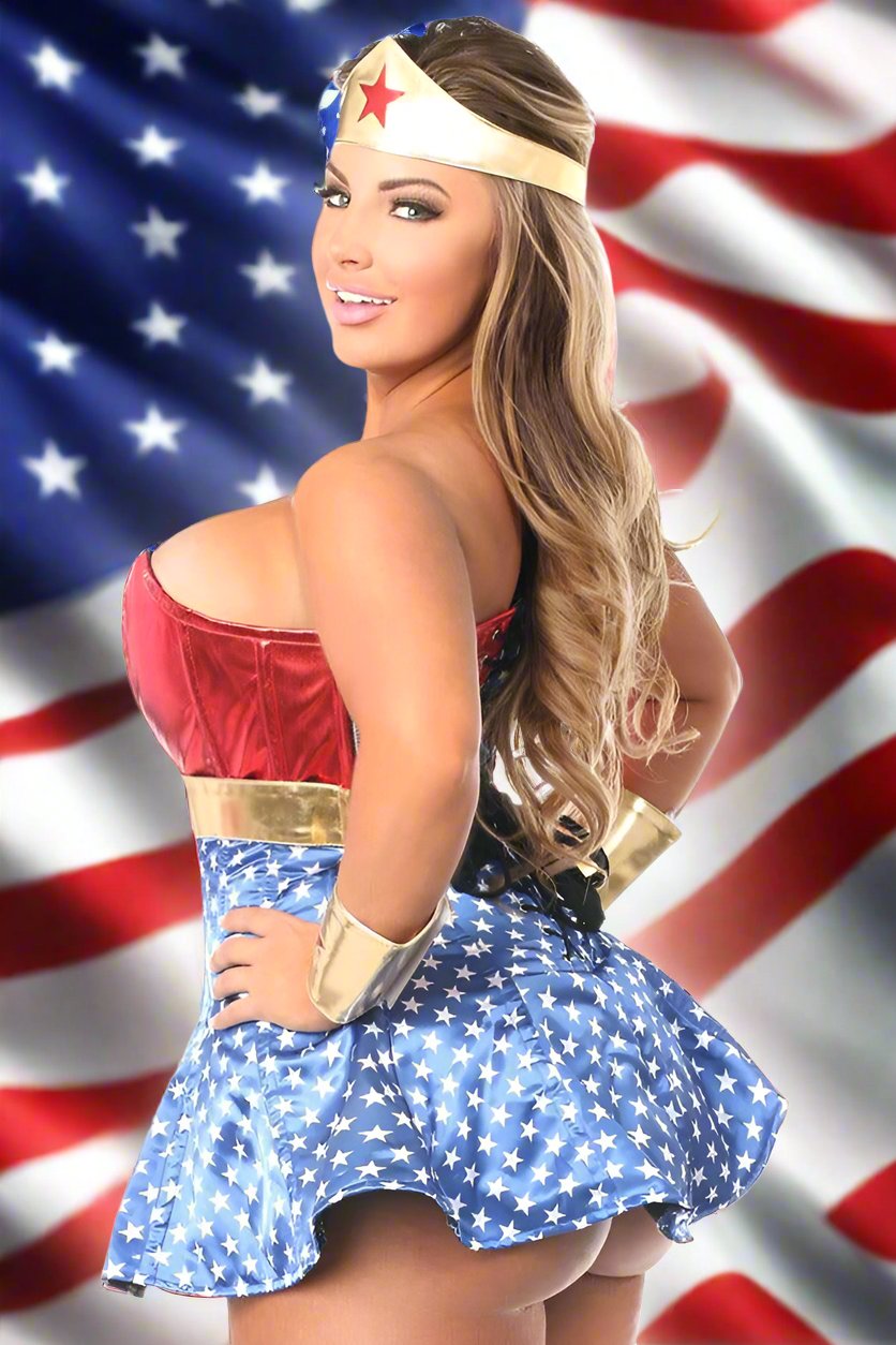 Lavish 3 Piece Wonder Woman 1975 Corset Dress Costume by Daisy Corsets in Size S, M, L, XL, 2X, 3X, 4X, 5X, or 6X