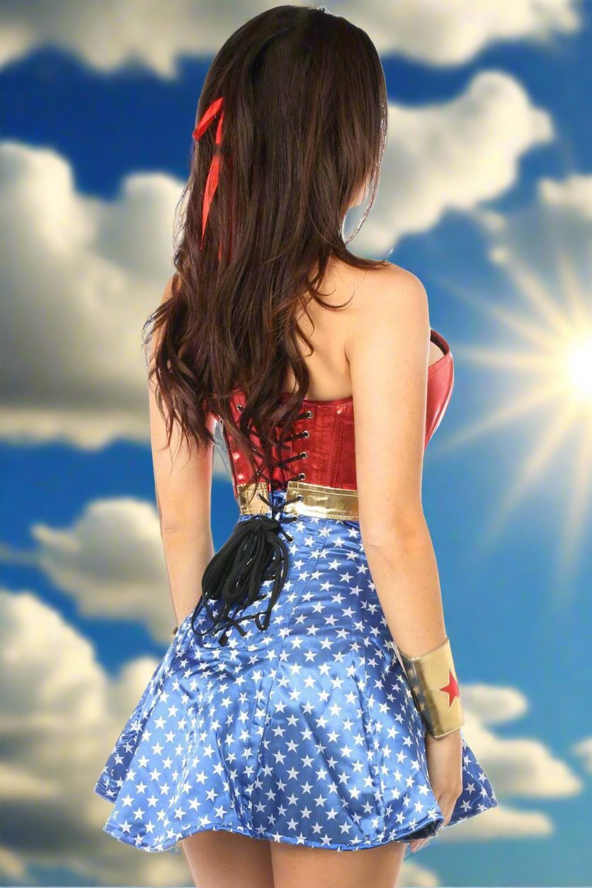 Lavish 3 Piece Wonder Woman 1975 Corset Dress Costume by Daisy Corsets in Size S, M, L, XL, 2X, 3X, 4X, 5X, or 6X