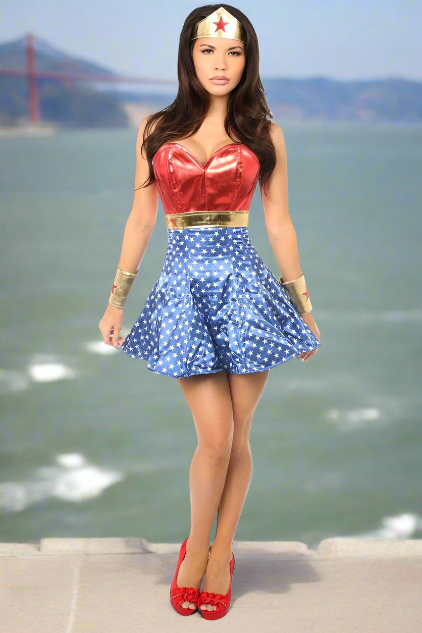 Lavish 3 Piece Wonder Woman 1975 Corset Dress Costume by Daisy Corsets in Size S, M, L, XL, 2X, 3X, 4X, 5X, or 6X