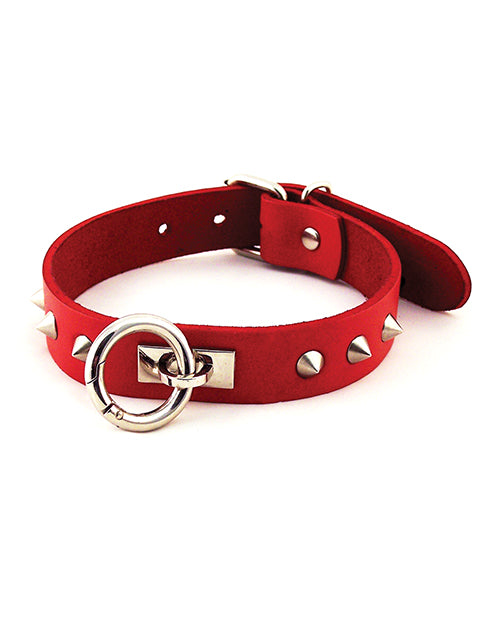 Rouge Leather O Ring Studded Red Collar