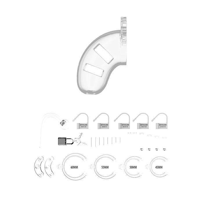 Shots Man Cage Chastity 3.5" Cock Cage with Plug Model 10 - Clear