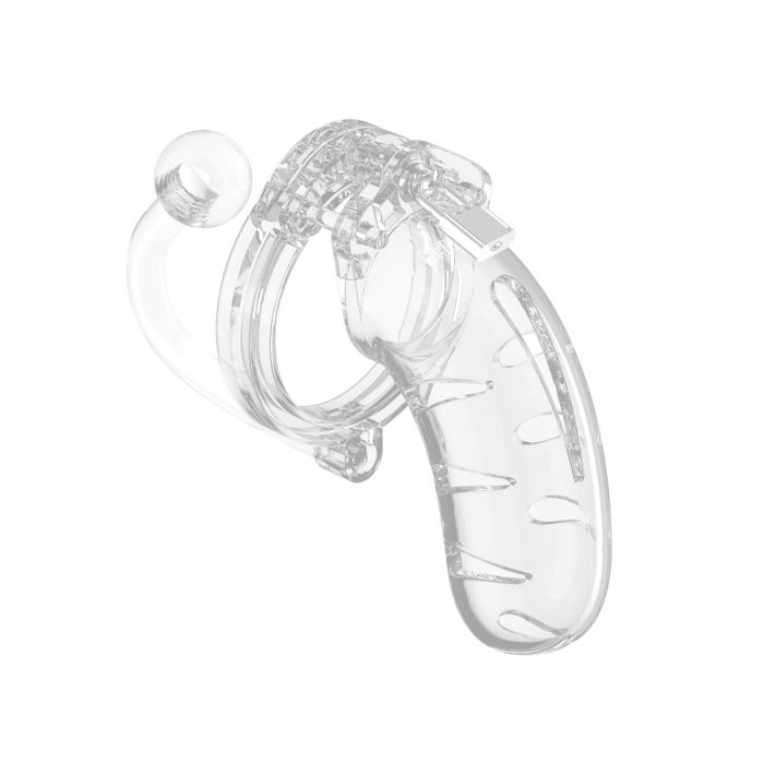 Shots Man Cage Chastity 4.5" Cock Cage with Plug Model 11 - Clear