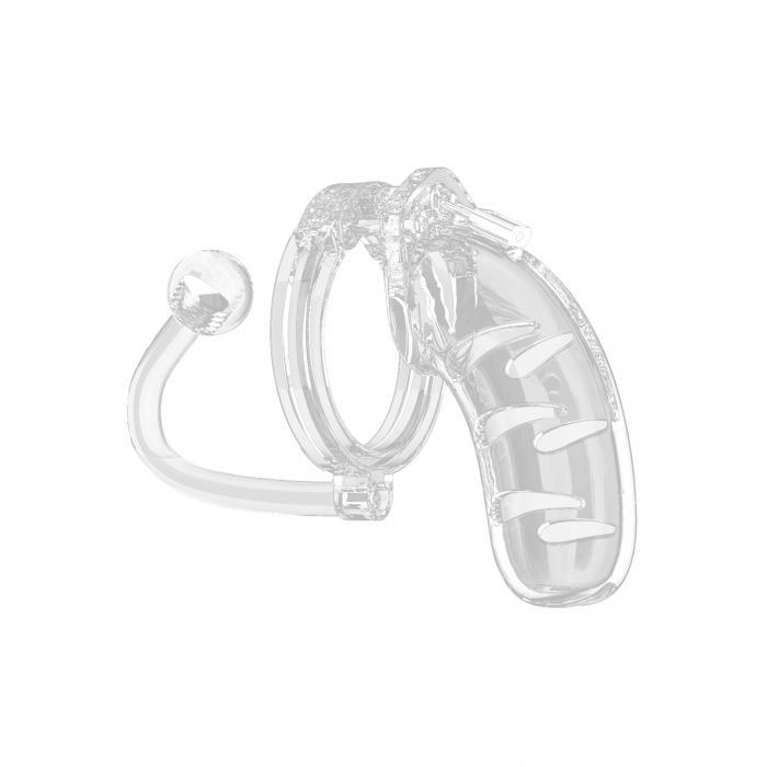 Shots Man Cage Chastity 4.5" Cock Cage with Plug Model 11 - Clear