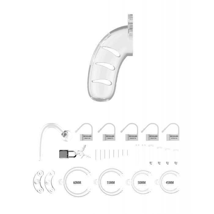 Shots Man Cage Chastity 4.5" Cock Cage with Plug Model 11 - Clear