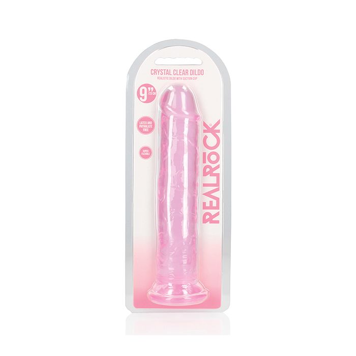 Shots RealRock Crystal Clear 9" Straight Dildo with Suction Cup - Pink