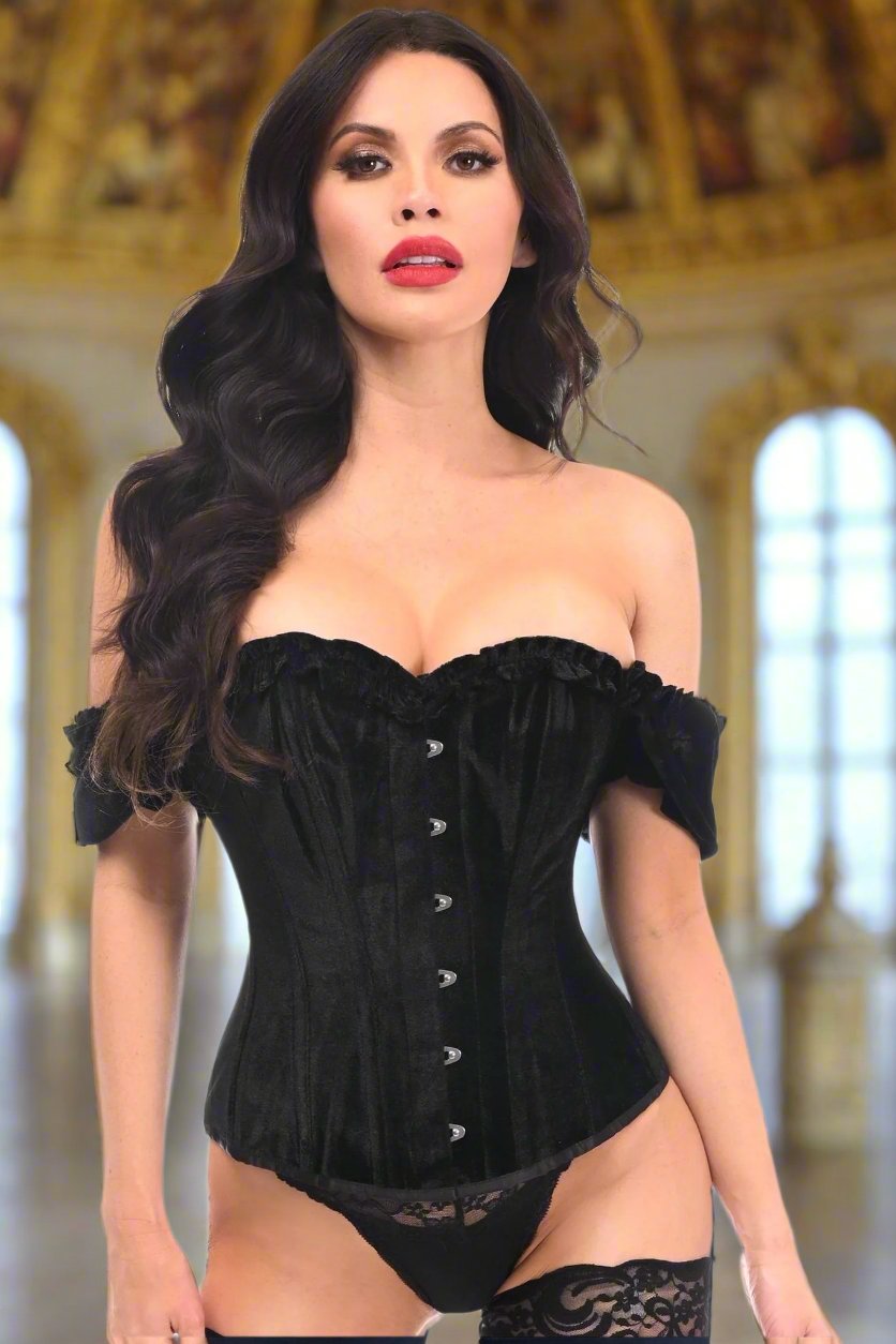 Steel Boned Black Velvet Over Bust Corset