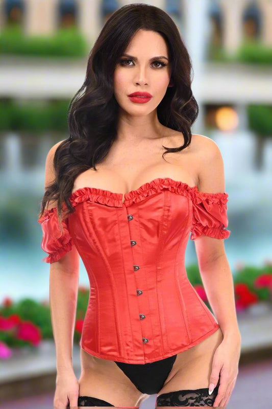 Steel Boned Red Satin Over Bust Corset