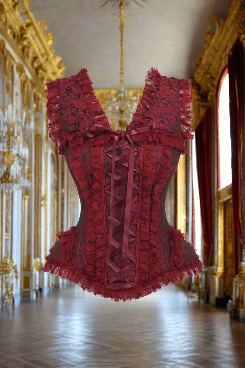 Top Drawer Red/Black Brocade and Lace Steel Boned Corset by Daisy Corsets in Size S, M, L, XL, 2X, 3X, 4X, 5X, or 6X