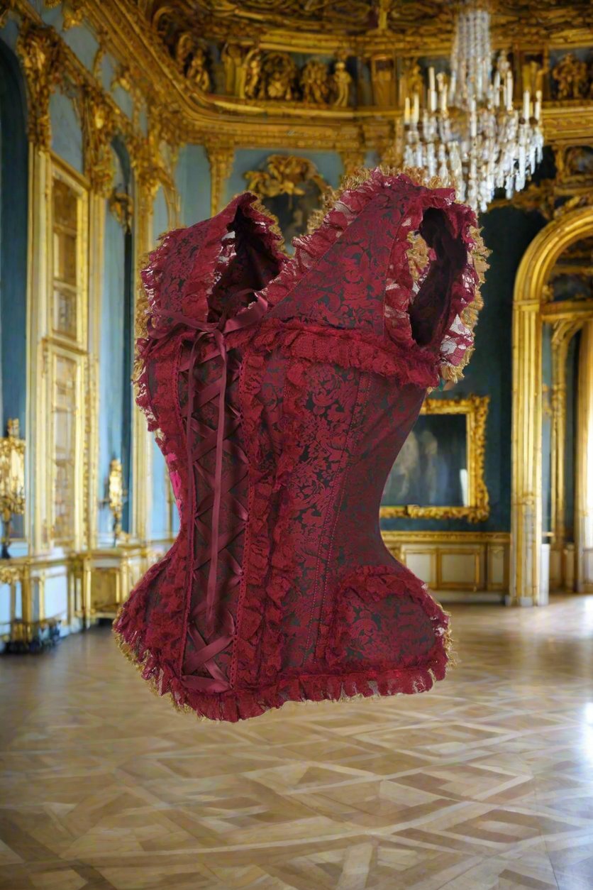 Top Drawer Red/Black Brocade and Lace Steel Boned Corset by Daisy Corsets in Size S, M, L, XL, 2X, 3X, 4X, 5X, or 6X