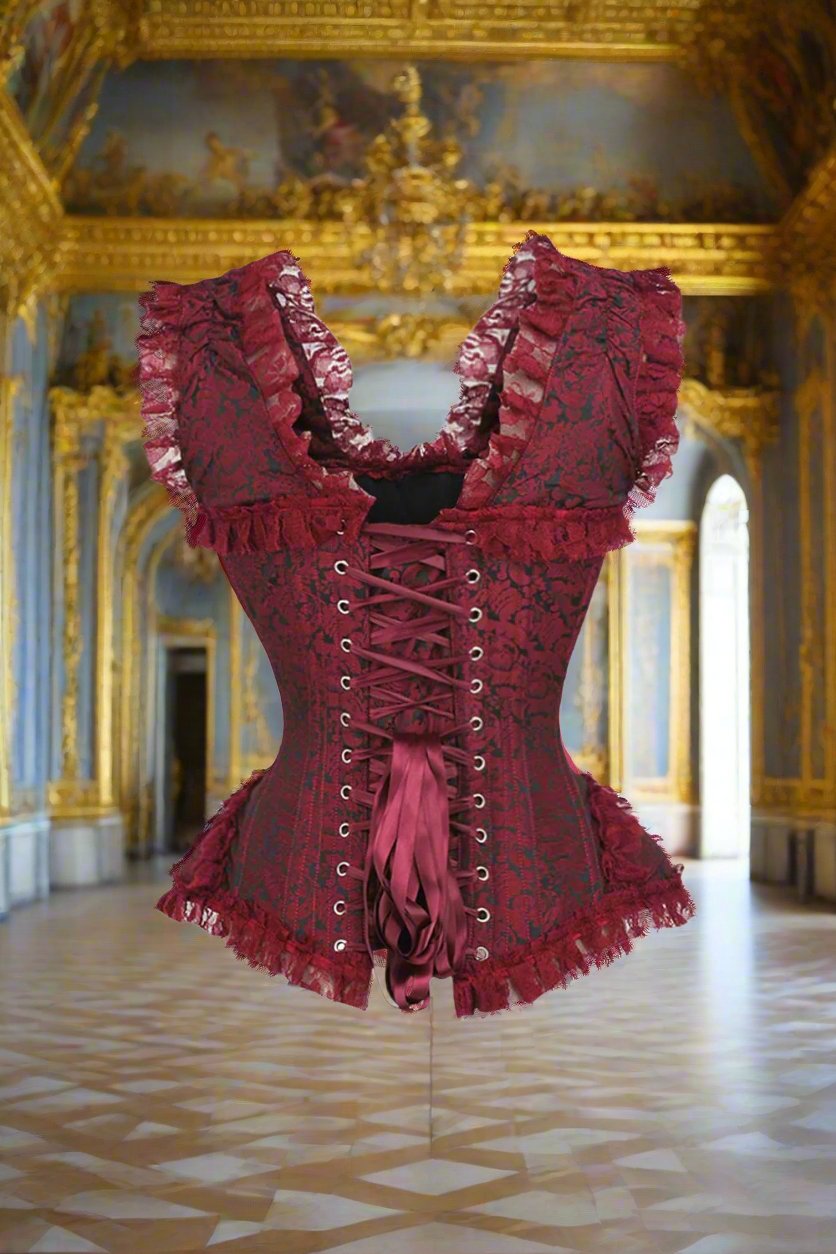 Top Drawer Red/Black Brocade and Lace Steel Boned Corset by Daisy Corsets in Size S, M, L, XL, 2X, 3X, 4X, 5X, or 6X