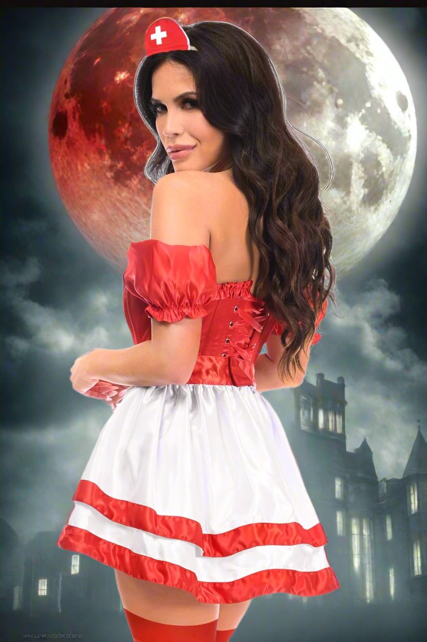 Top Drawer 4 Piece Naughty Nurse Corset Costume by Daisy Corsets in Size S, M, L, XL, 2X, 3X, 4X, 5X, or 6X