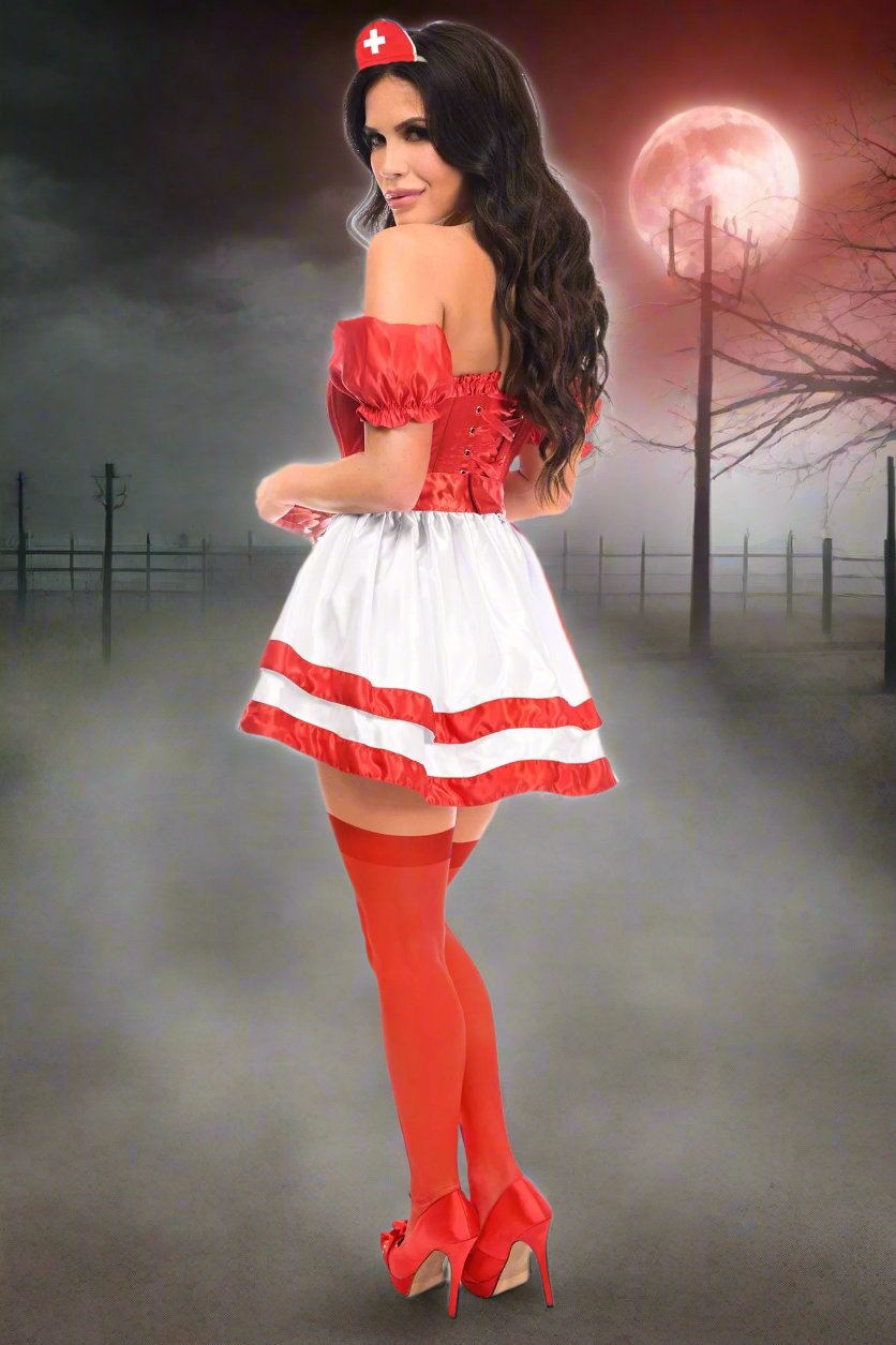 Top Drawer 4 Piece Naughty Nurse Corset Costume by Daisy Corsets in Size S, M, L, XL, 2X, 3X, 4X, 5X, or 6X