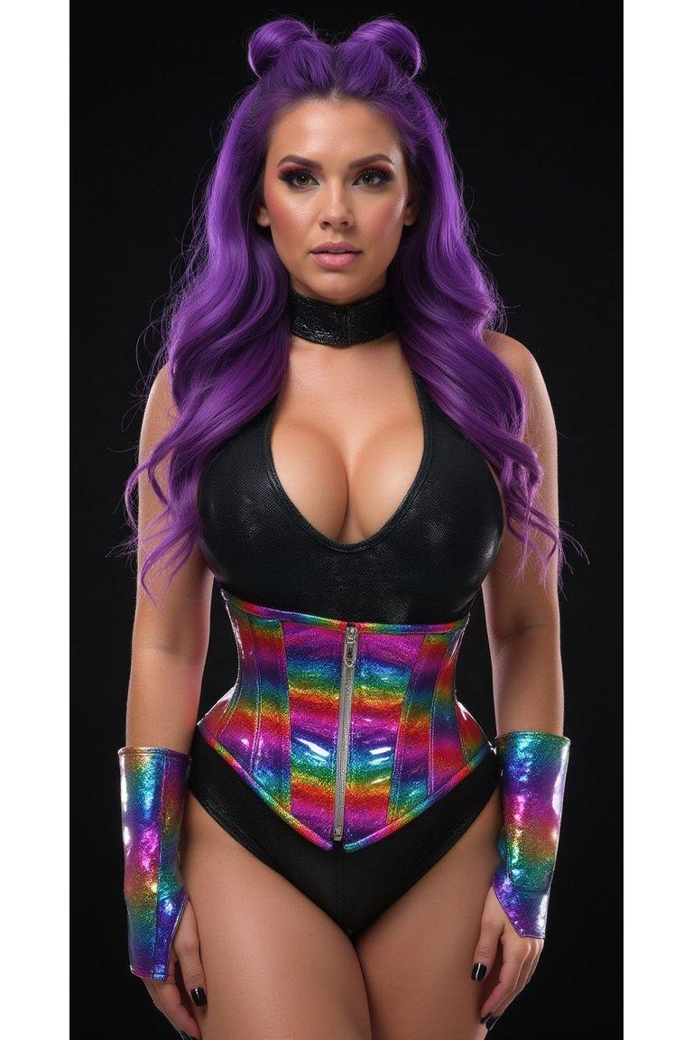 Rainbow Glitter Hologram Steel Boned Waist Cincher