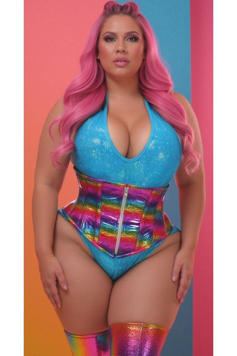 Rainbow Glitter Hologram Steel Boned Waist Cincher