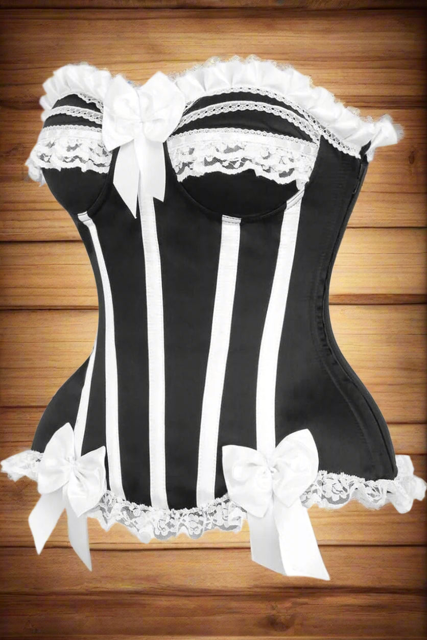 Black and White Steel Boned Burlesque Corset
