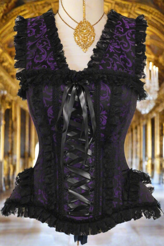 Top Drawer Swirl Brocade and Lace Steel Boned Corset by Daisy Corsets in 4 Color Choices in Size S, M, L, XL, 2X, 3X, 4X, 5X, or 6X