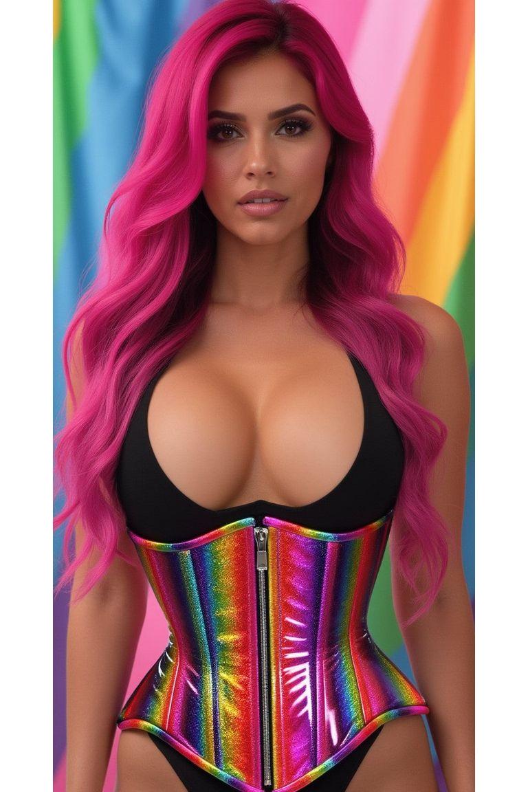 Rainbow Glitter Double Steel Boned Waist Cincher