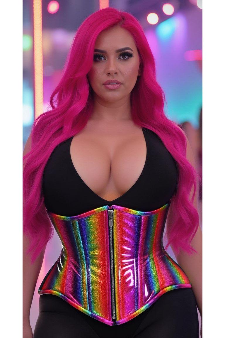 Rainbow Glitter Double Steel Boned Waist Cincher