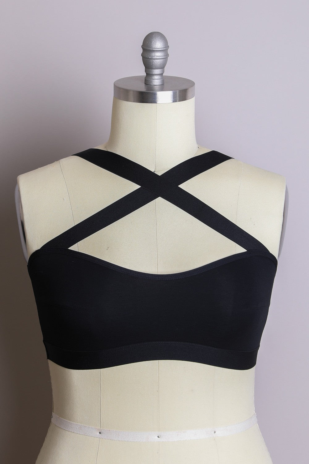 Plus Size Cross Front Bralette by LETO in Colors Black or White in Size 14, 16, or 18