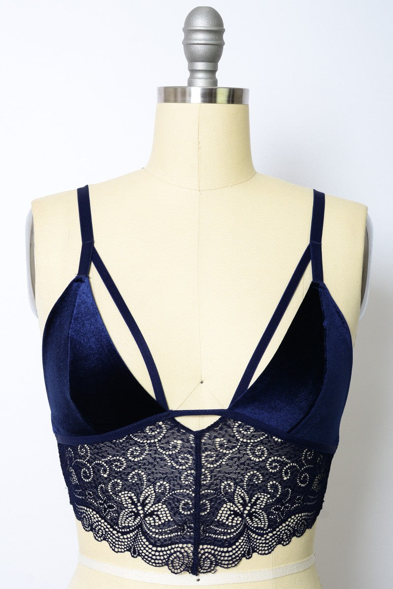 Velvet Longline Lace Bralette by LETO in 4 Color Choices