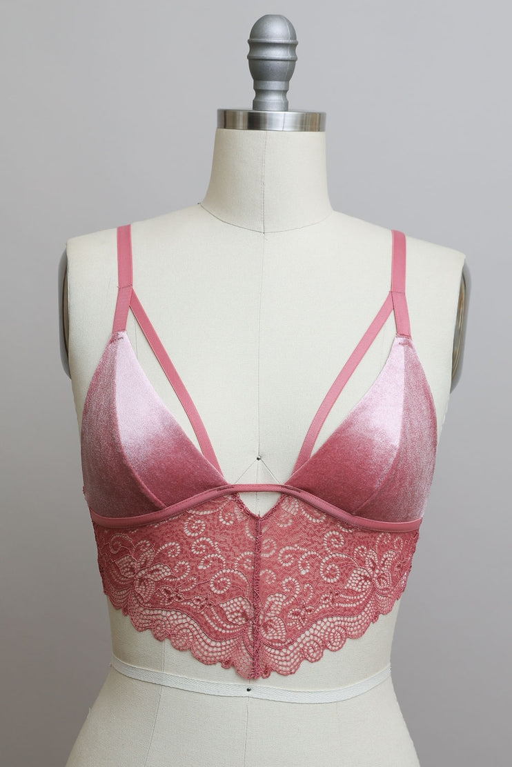 Velvet Longline Lace Bralette by LETO in 4 Color Choices