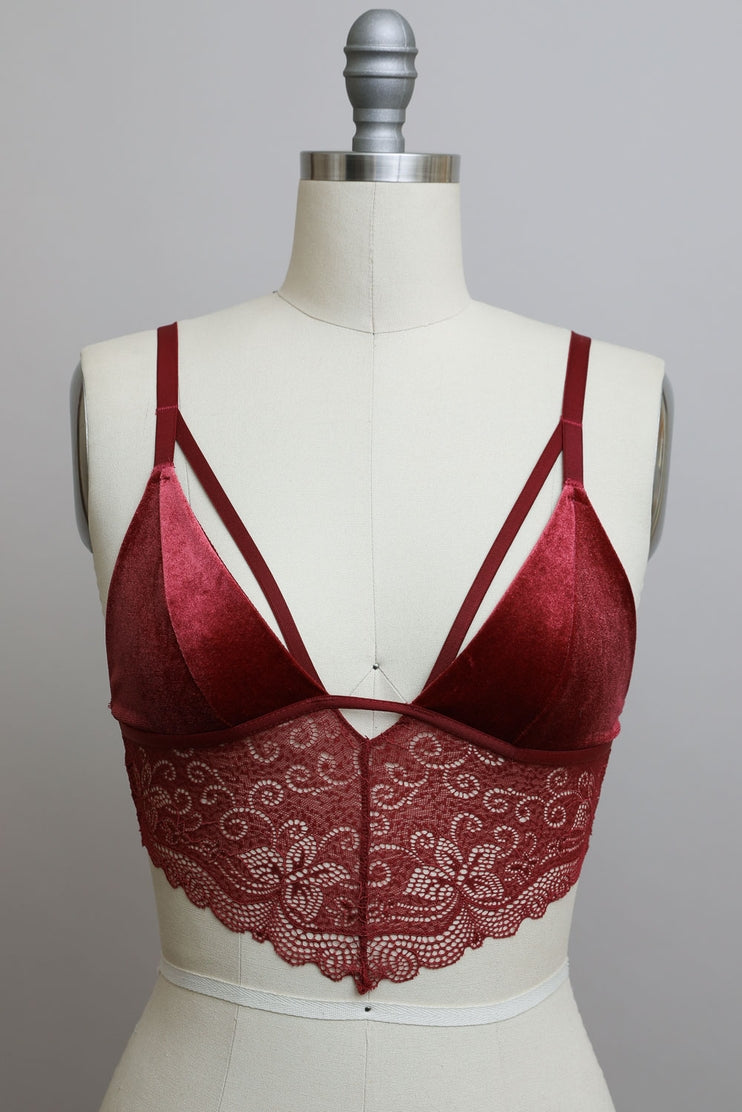 Velvet Longline Lace Bralette by LETO in 4 Color Choices