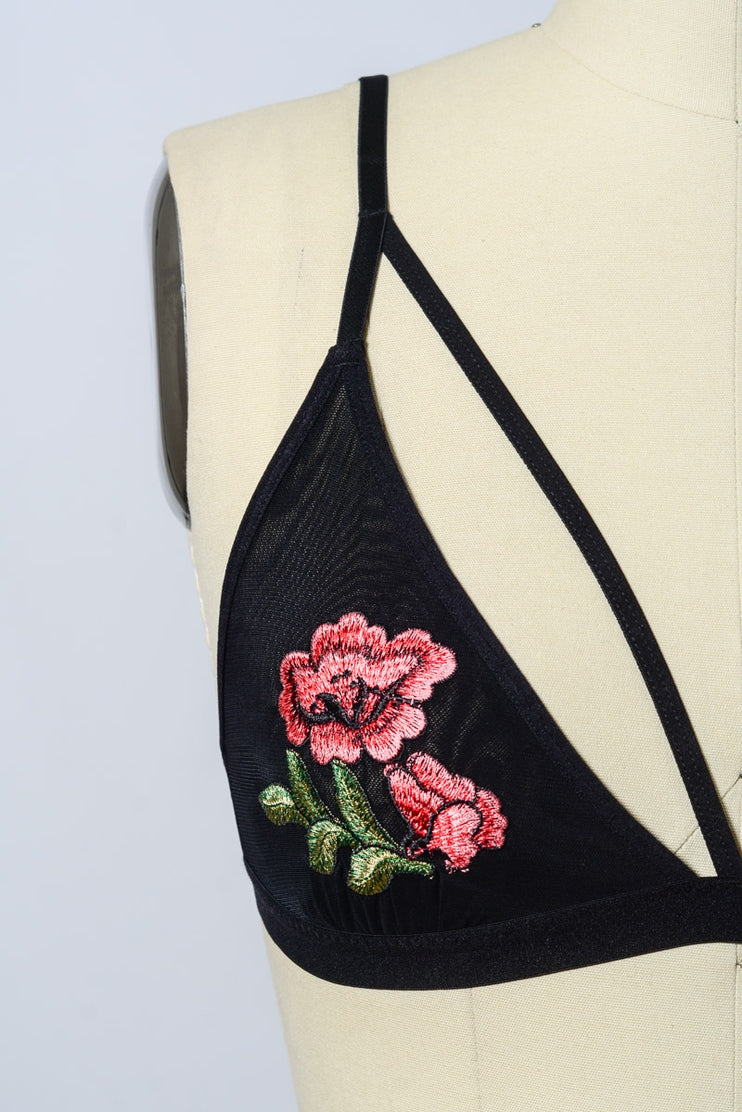 Romantic Floral Embroidery Bralette