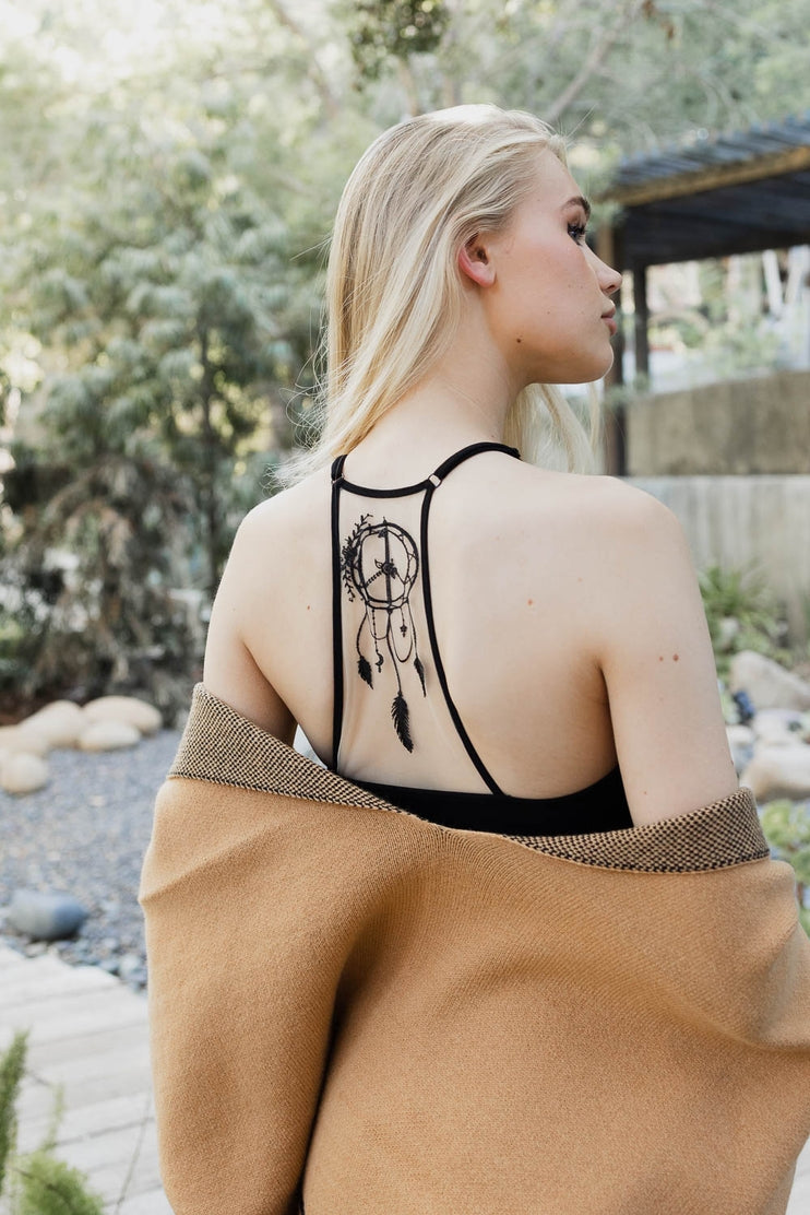 Peace Dreamcatcher Tattoo Back Brami by LETO in 3 Color Choices in Size XS/S or M/L
