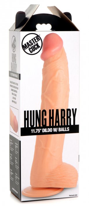 Hung Harry 11.75 Inch Dildo with Balls in Light or Black