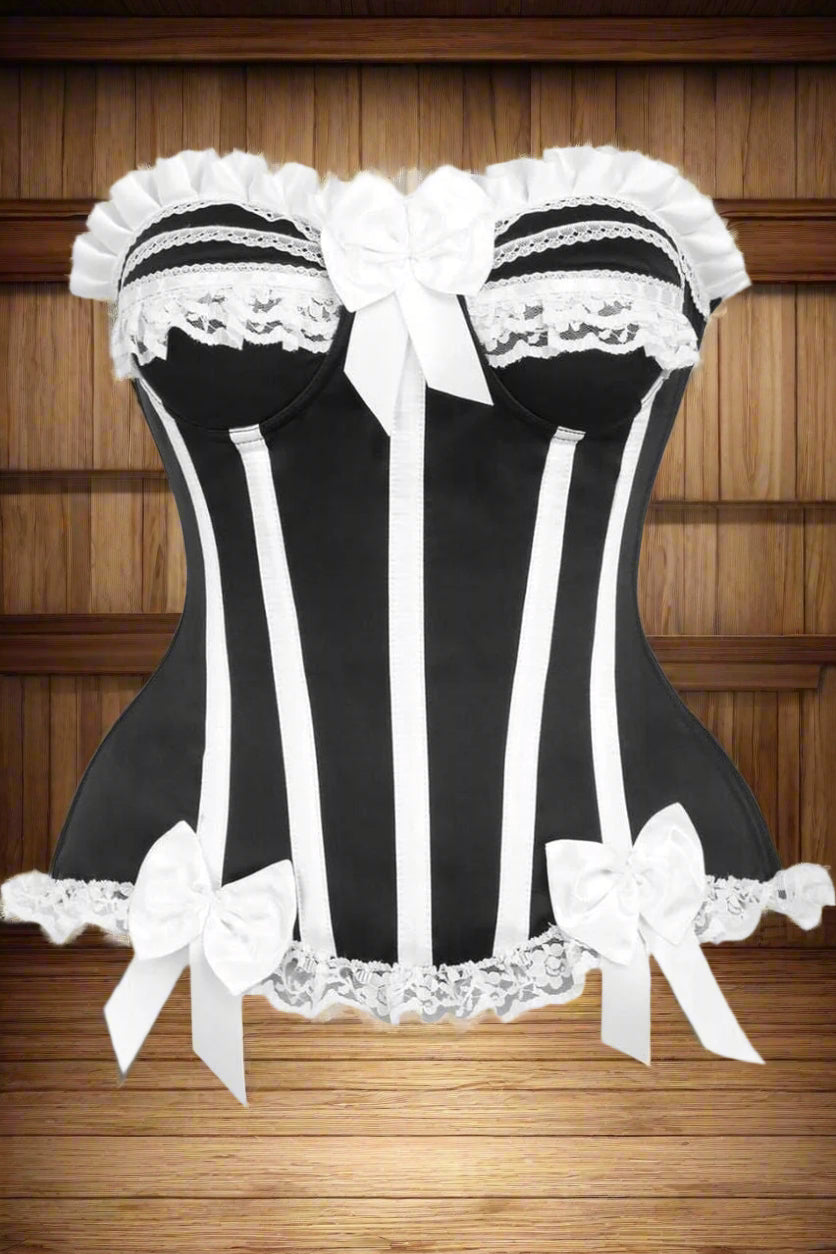 Black and White Steel Boned Burlesque Corset
